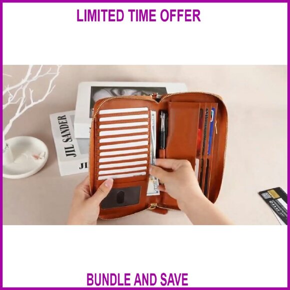 Large Travel Wallet RFID Zipper Passport Holder Clutch with Wristlet - Picture 8 of 8